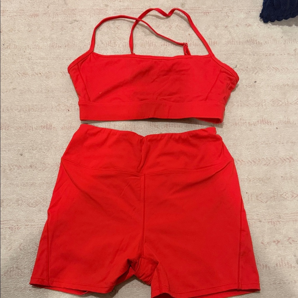 Amazon Red Women's Athletic Shorts and Sports Bra Set
